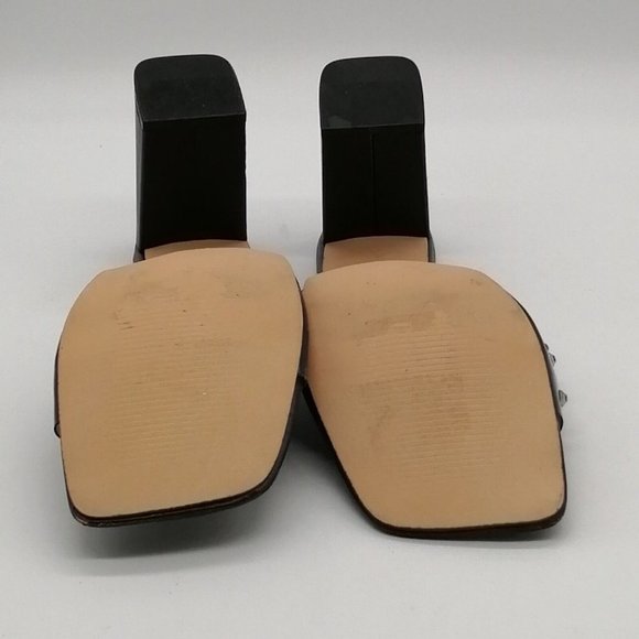 XOXO Womens Sandal Razia Black Slide Clear Studded Strap Chunky High Heel 11 - Picture 4 of 9